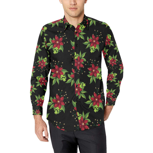Poinsettia Pattern Print Design A01 Men's Long Sleeve Shirt