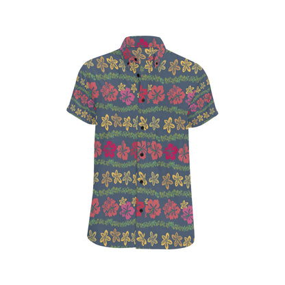 Hawaiian Themed Pattern Print Design H018 Men's Short Sleeve Button Up Shirt