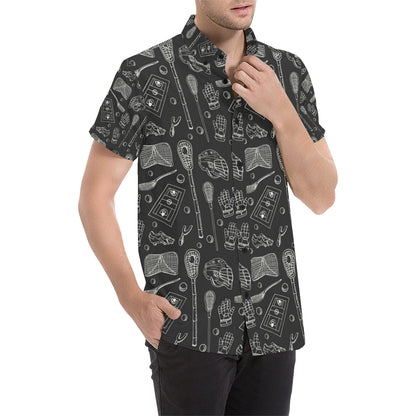 Lacrosse Pattern Print Design 01 Men's Short Sleeve Button Up Shirt