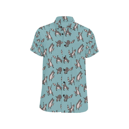 Raccoon Pattern Print Design A07 Men's Short Sleeve Button Up Shirt