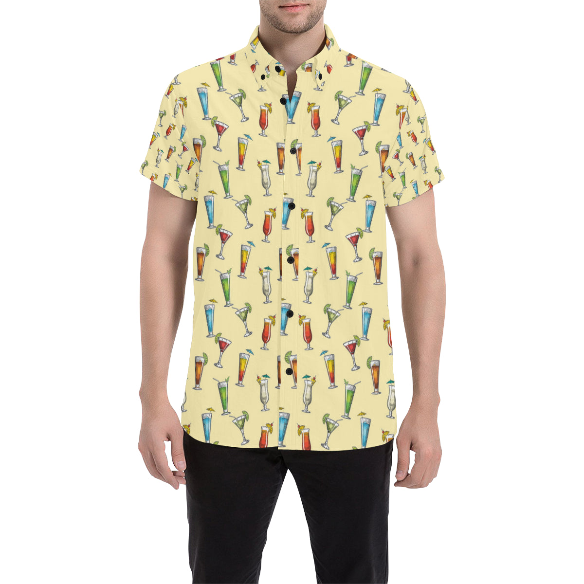 Cocktail Pattern Print Design 02 Men's Short Sleeve Button Up Shirt