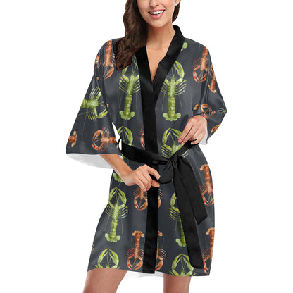Lobster Pattern Print Design 01 Women's Short Kimono