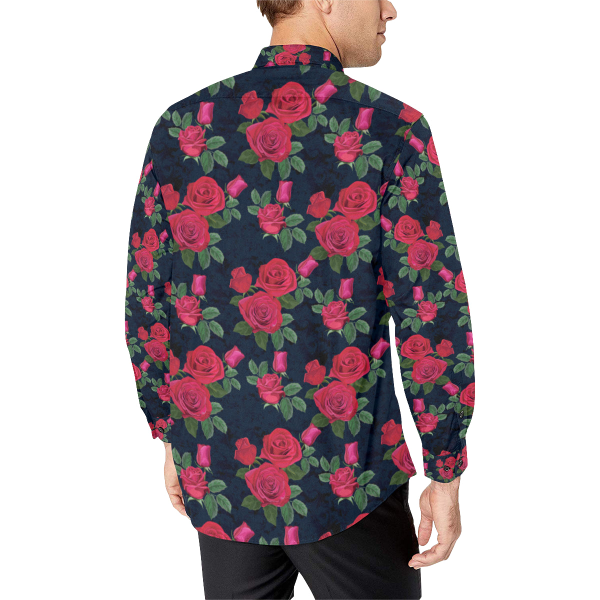 Rose Pattern Print Design A04 Men's Long Sleeve Shirt