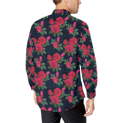Rose Pattern Print Design A04 Men's Long Sleeve Shirt