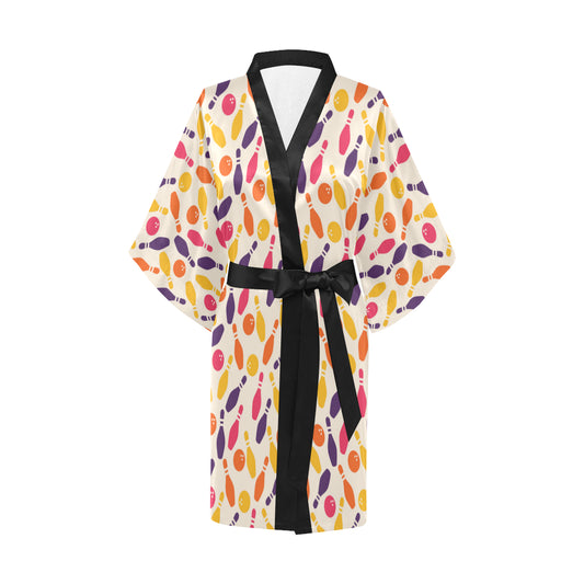 Bowling Pattern Print Design 06 Women's Short Kimono