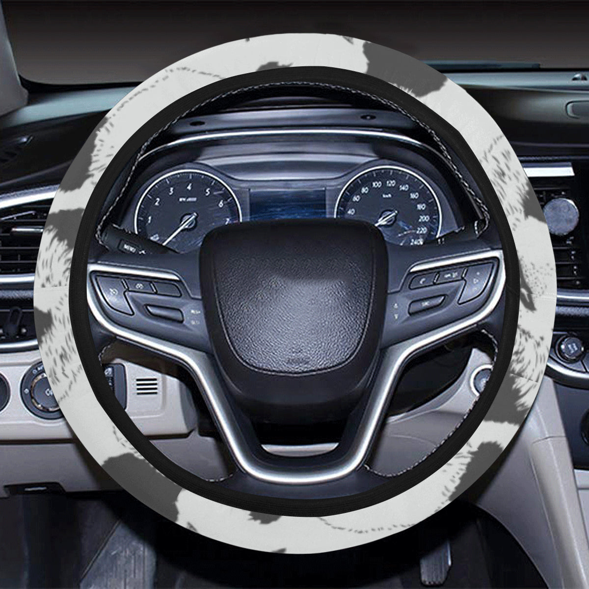 Panda Pattern Print Design A02 Steering Wheel Cover with Elastic Edge
