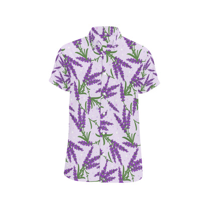 Lavender Pattern Print Design LV02 Men's Short Sleeve Button Up Shirt