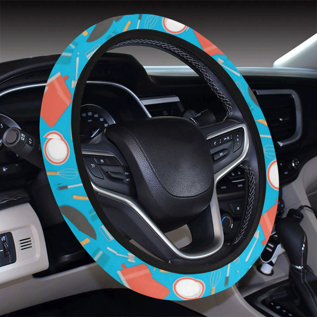 Cooking Kitchen Tools Pattern Print Design 03 Steering Wheel Cover with Elastic Edge