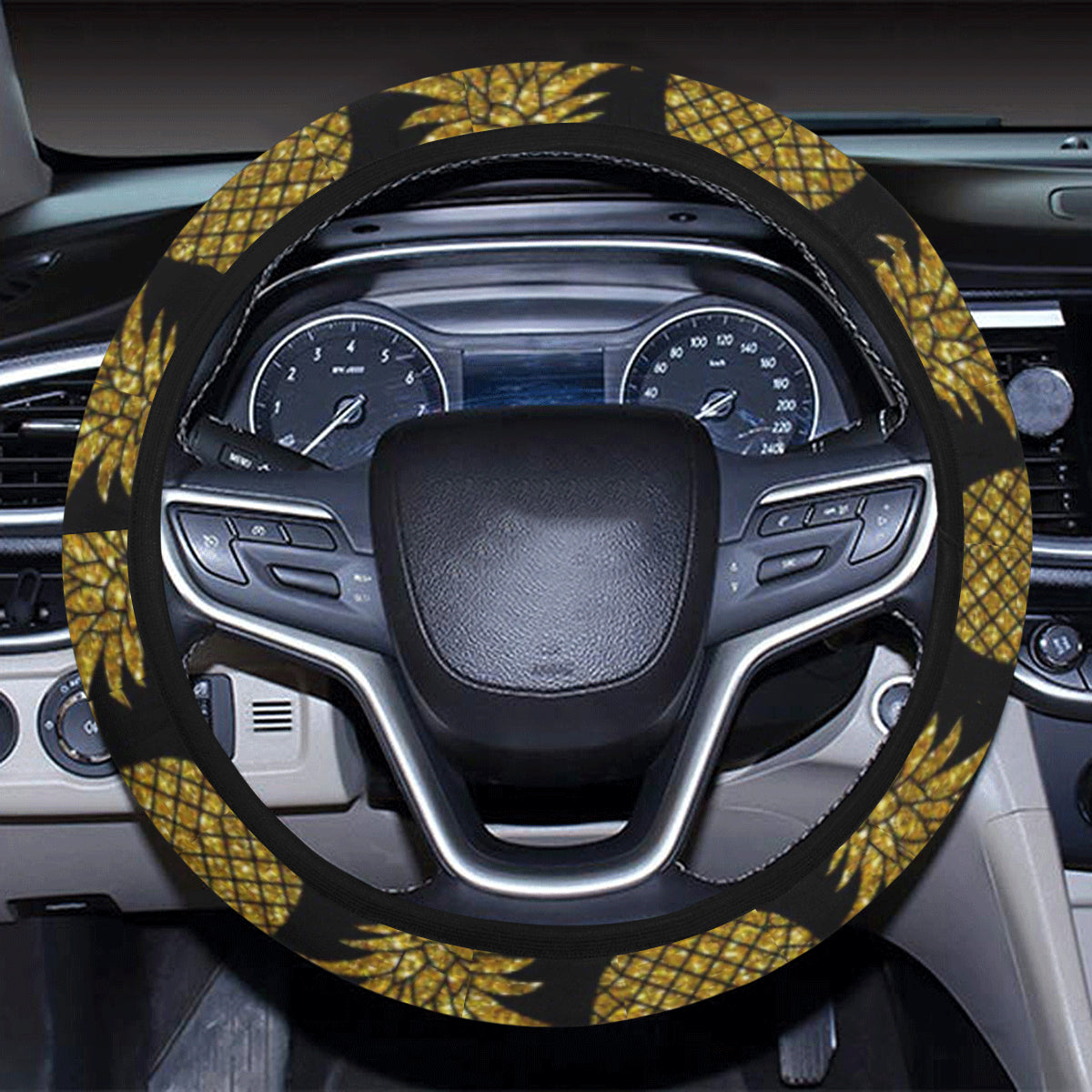 Gold Pineapple Pattern Print Design PP011 Steering Wheel Cover with Elastic Edge