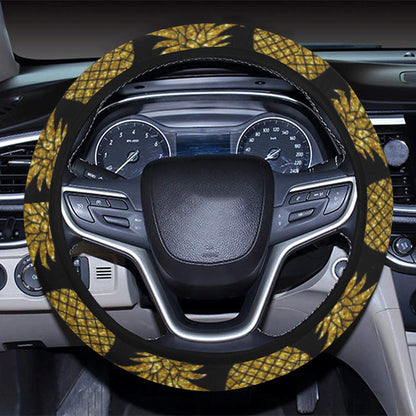 Gold Pineapple Pattern Print Design PP011 Steering Wheel Cover with Elastic Edge