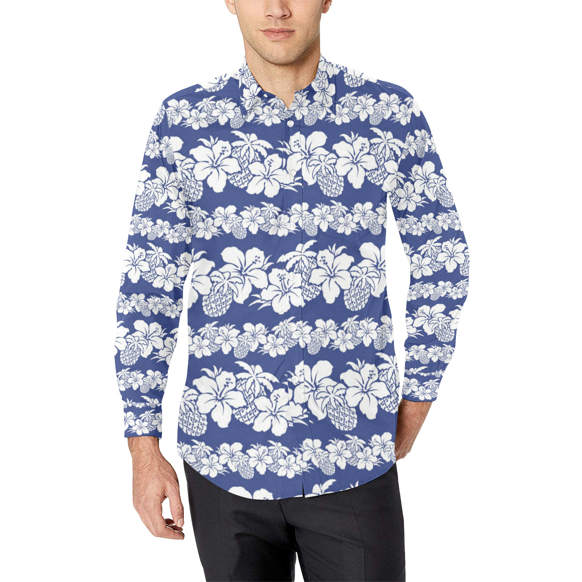 Hawaiian Themed Pattern Print Design H07 Men's Long Sleeve Shirt