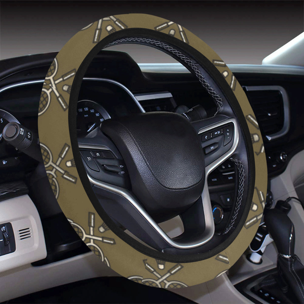 Badminton Pattern Print Design 07 Steering Wheel Cover with Elastic Edge
