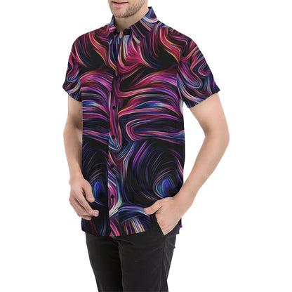Liquid Pattern Print Design 01 Men's Short Sleeve Button Up Shirt