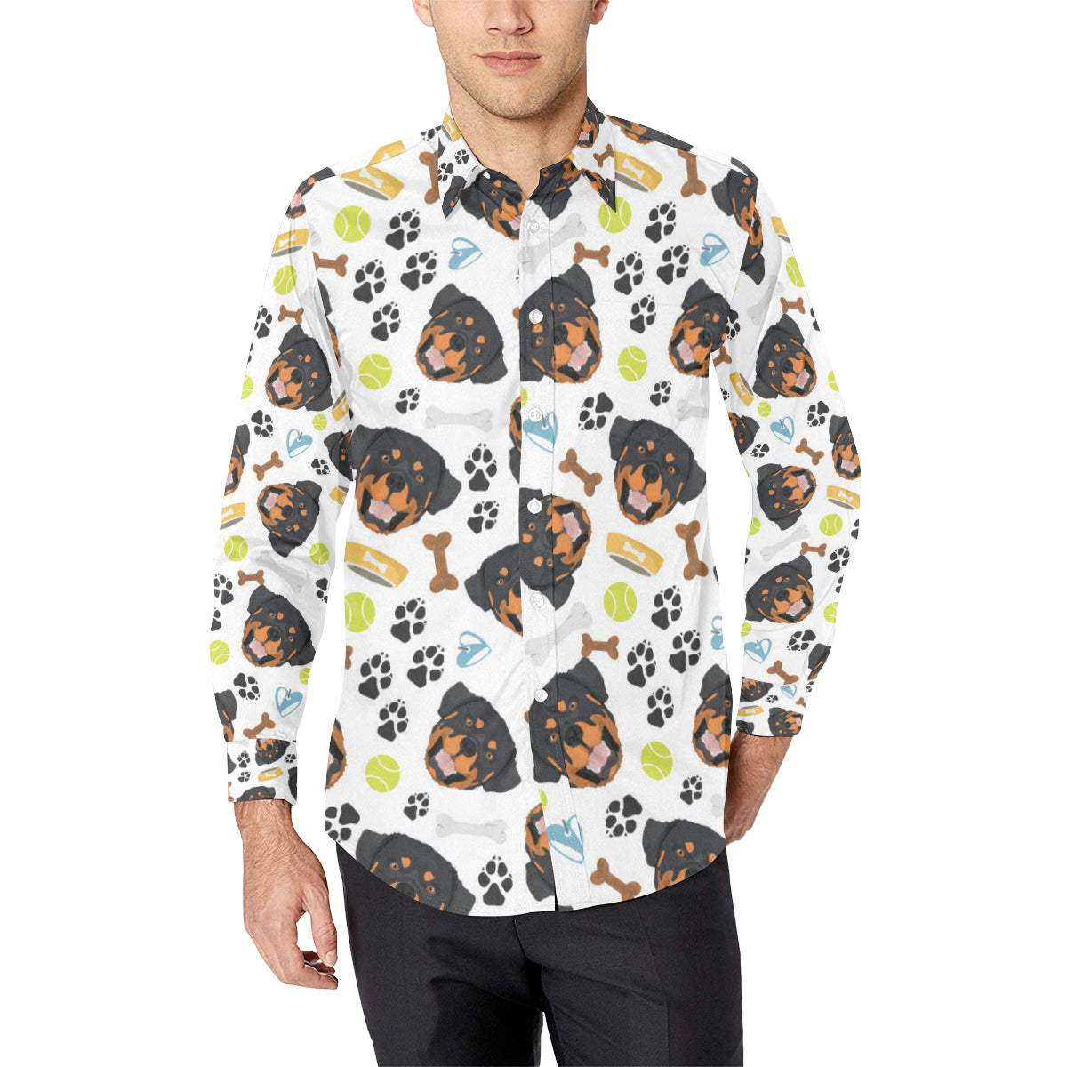 Rottweiler Pattern Print Design A04 Men's Long Sleeve Shirt