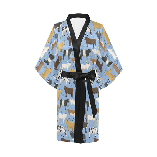 Cattle Pattern Print Design 02 Women's Short Kimono