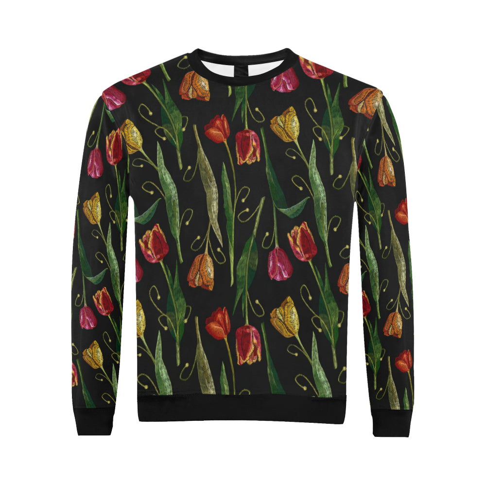 Tulip Embroidered Pattern Print Design TP01 Men Long Sleeve Sweatshirt