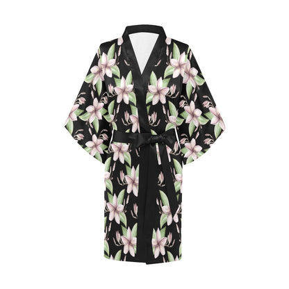 Plumeria Pattern Print Design PM02 Women Kimono Robe