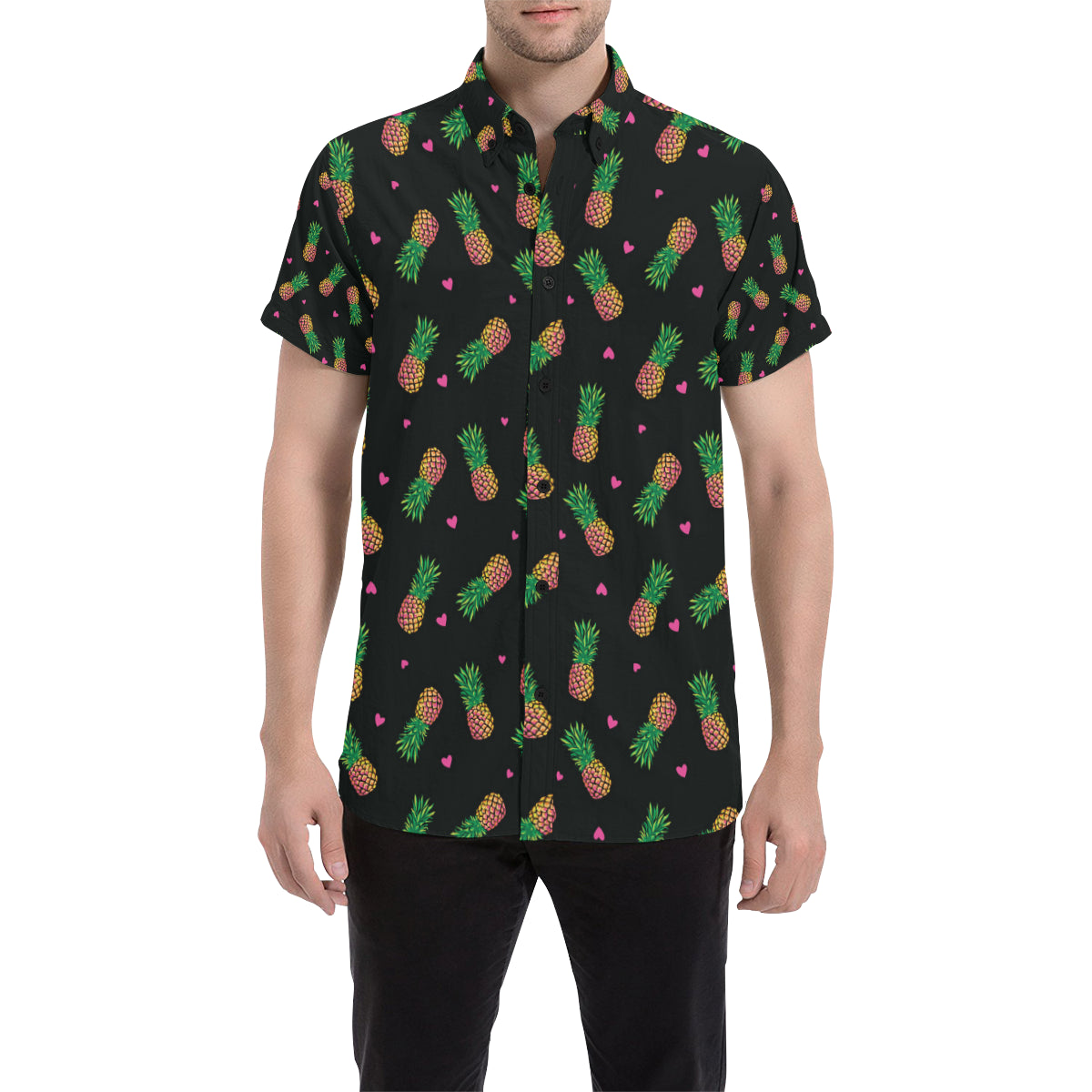 Neon Pineapple Pattern Print Design A04 Men's Short Sleeve Button Up Shirt