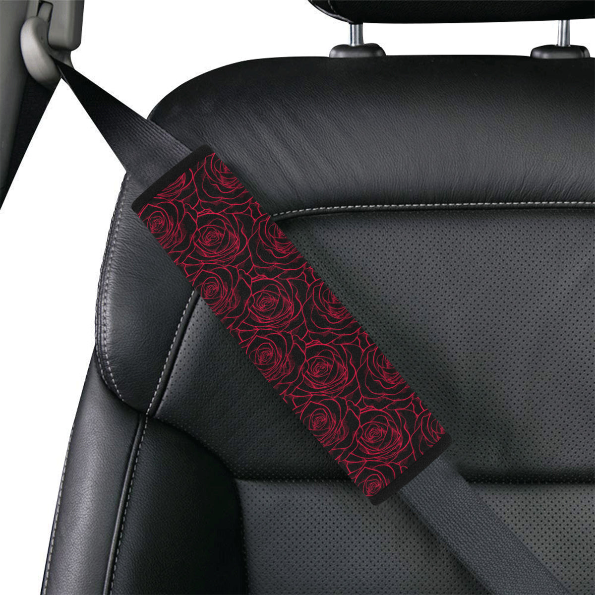 Red Rose Design Print Car Seat Belt Cover