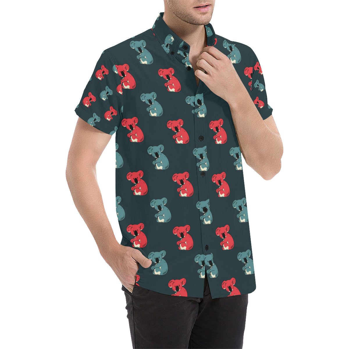 Koala Pattern Print Design 02 Men's Short Sleeve Button Up Shirt