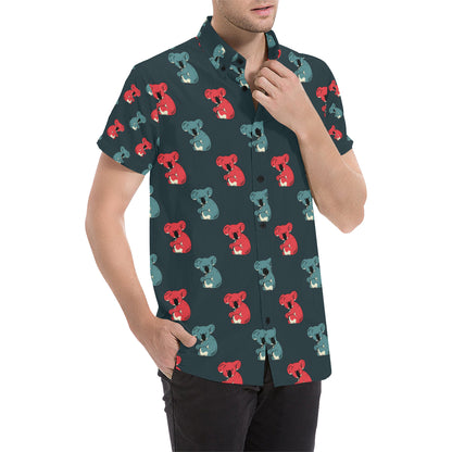 Koala Pattern Print Design 02 Men's Short Sleeve Button Up Shirt