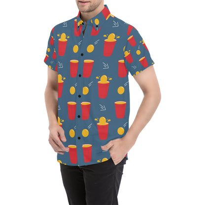 Beer Pong Pattern Print Design 02 Men's Short Sleeve Button Up Shirt