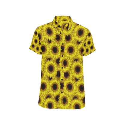 Sunflower Pattern Print Design SF011 Men's Short Sleeve Button Up Shirt