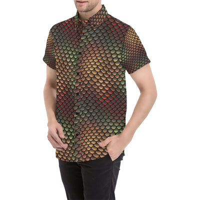 Snake Skin Colorful Print Men's Short Sleeve Button Up Shirt