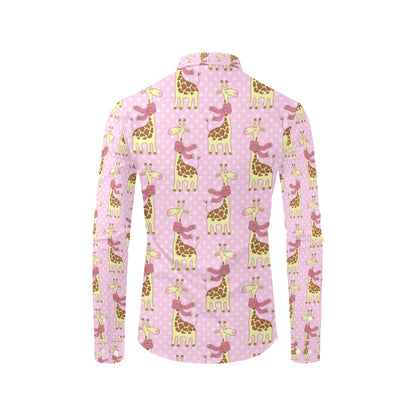 Giraffe Cute Pink Polka Dot Print Men's Long Sleeve Shirt