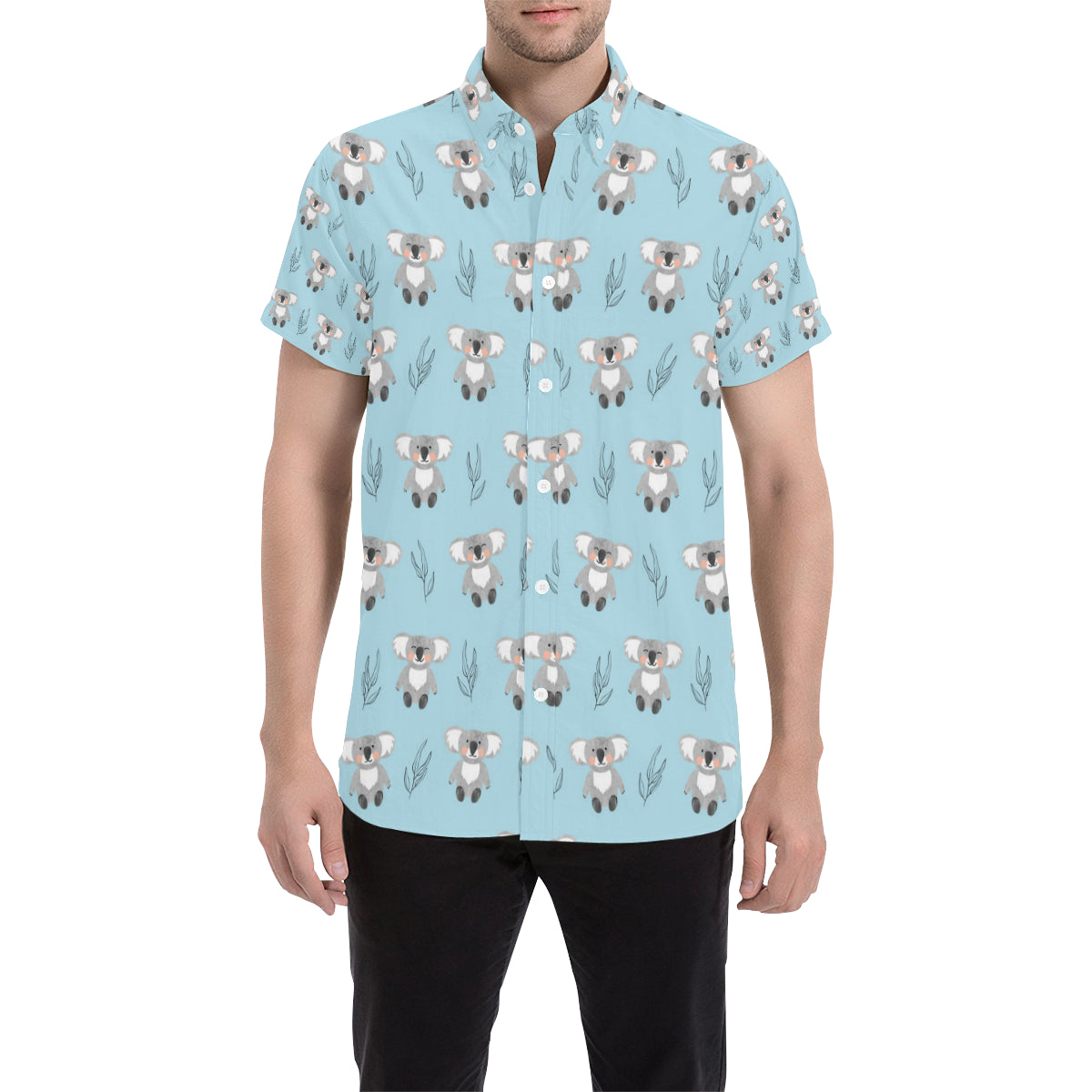 Koala Pattern Print Design 01 Men's Short Sleeve Button Up Shirt