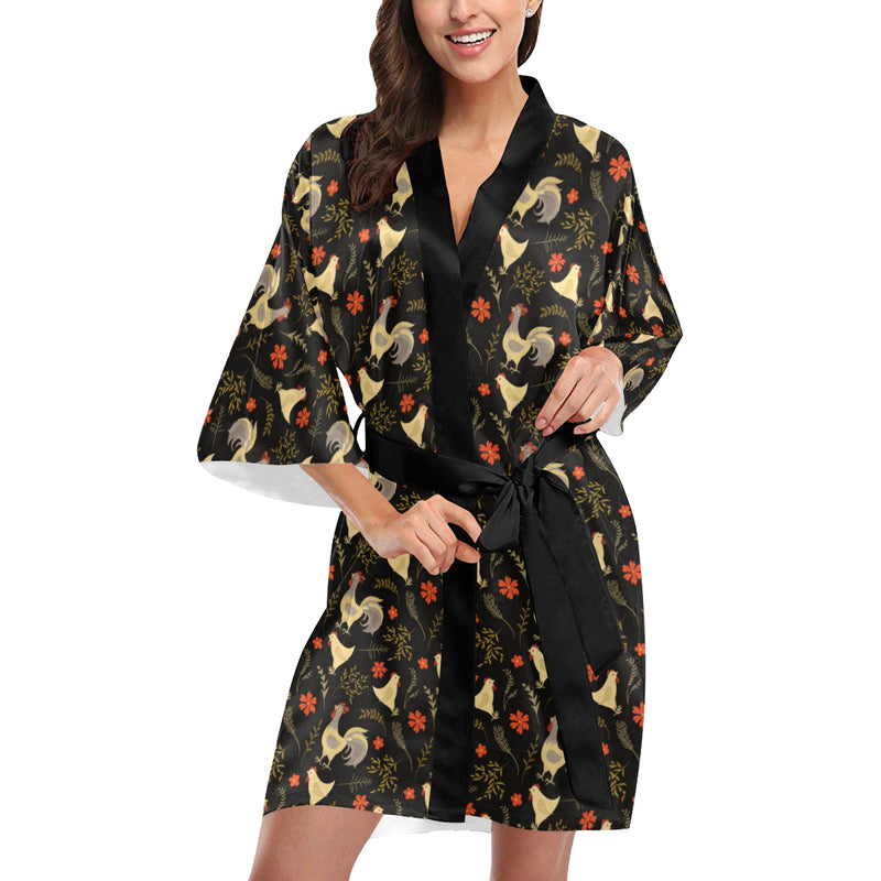 Chicken Pattern Print Design 04 Women's Short Kimono