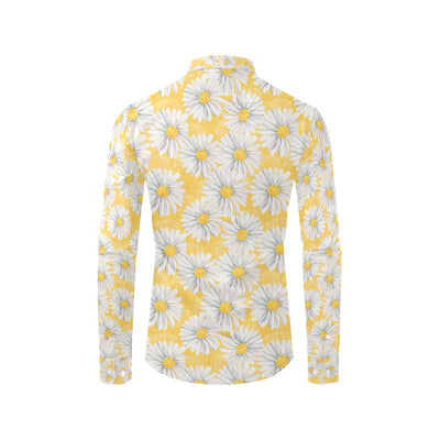 Daisy Yellow Watercolor Print Pattern Men's Long Sleeve Shirt