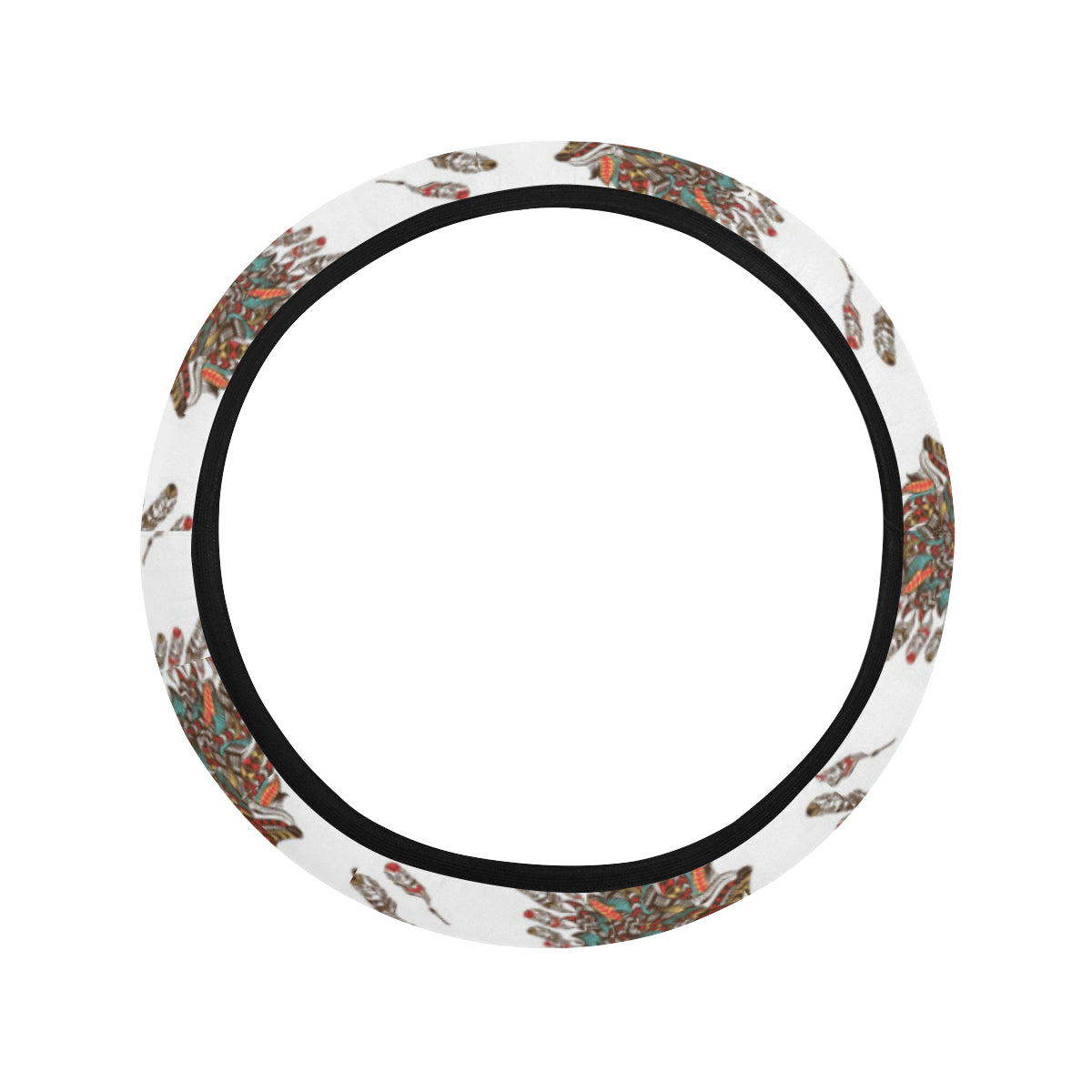 Aztec Wolf Pattern Print Design 02 Steering Wheel Cover with Elastic Edge