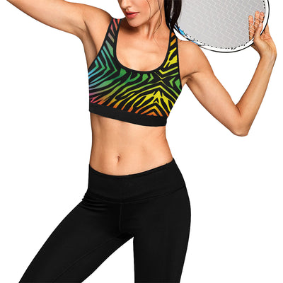 Rainbow Zebra Themed Print Sports Bra