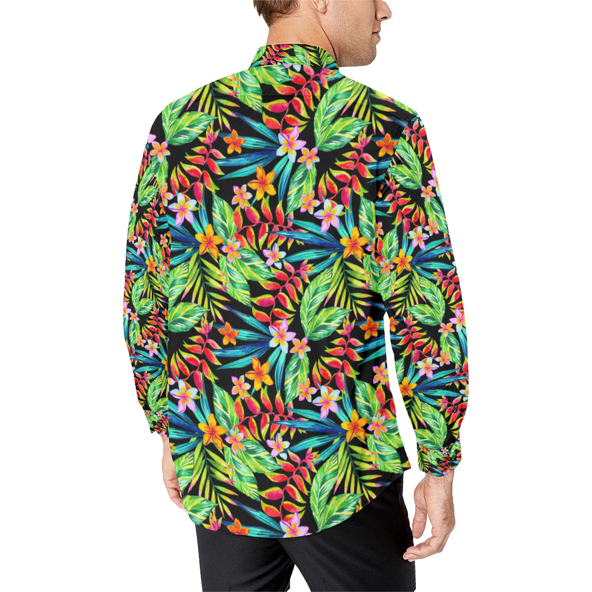 Heliconia Pattern Print Design HL09 Men's Long Sleeve Shirt