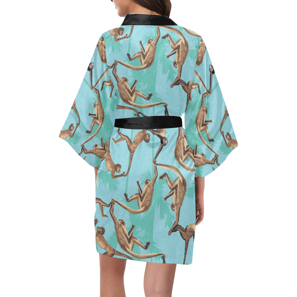 Monkey Pattern Print Design 04 Women's Short Kimono