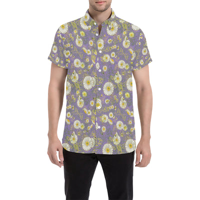 Daisy Pattern Print Design DS011 Men's Short Sleeve Button Up Shirt