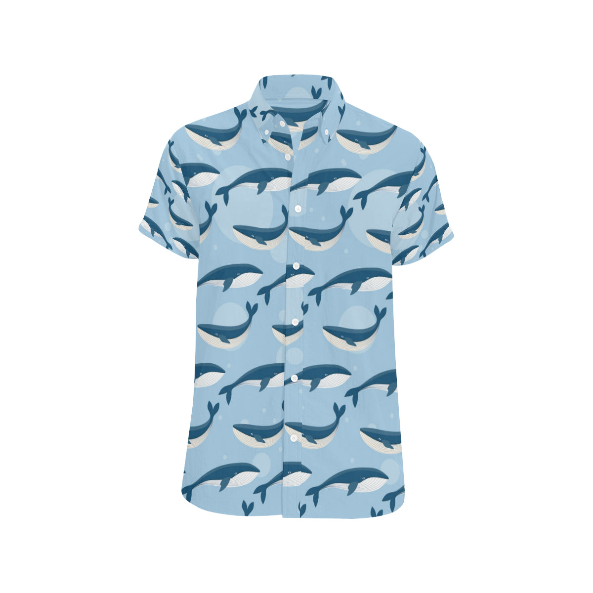 Blue Whale Pattern Print Design 02 Men's Short Sleeve Button Up Shirt
