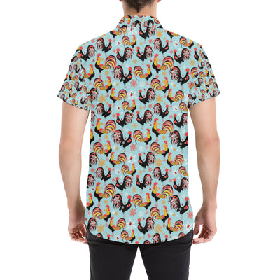 Rooster Themed Design Men's Short Sleeve Button Up Shirt