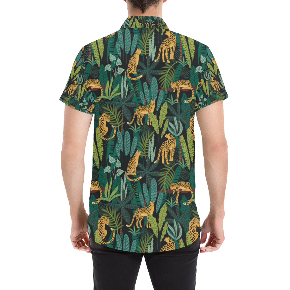 Jaguar Jungle Pattern Print Design 03 Men's Short Sleeve Button Up Shirt