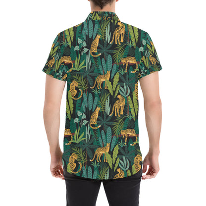 Jaguar Jungle Pattern Print Design 03 Men's Short Sleeve Button Up Shirt
