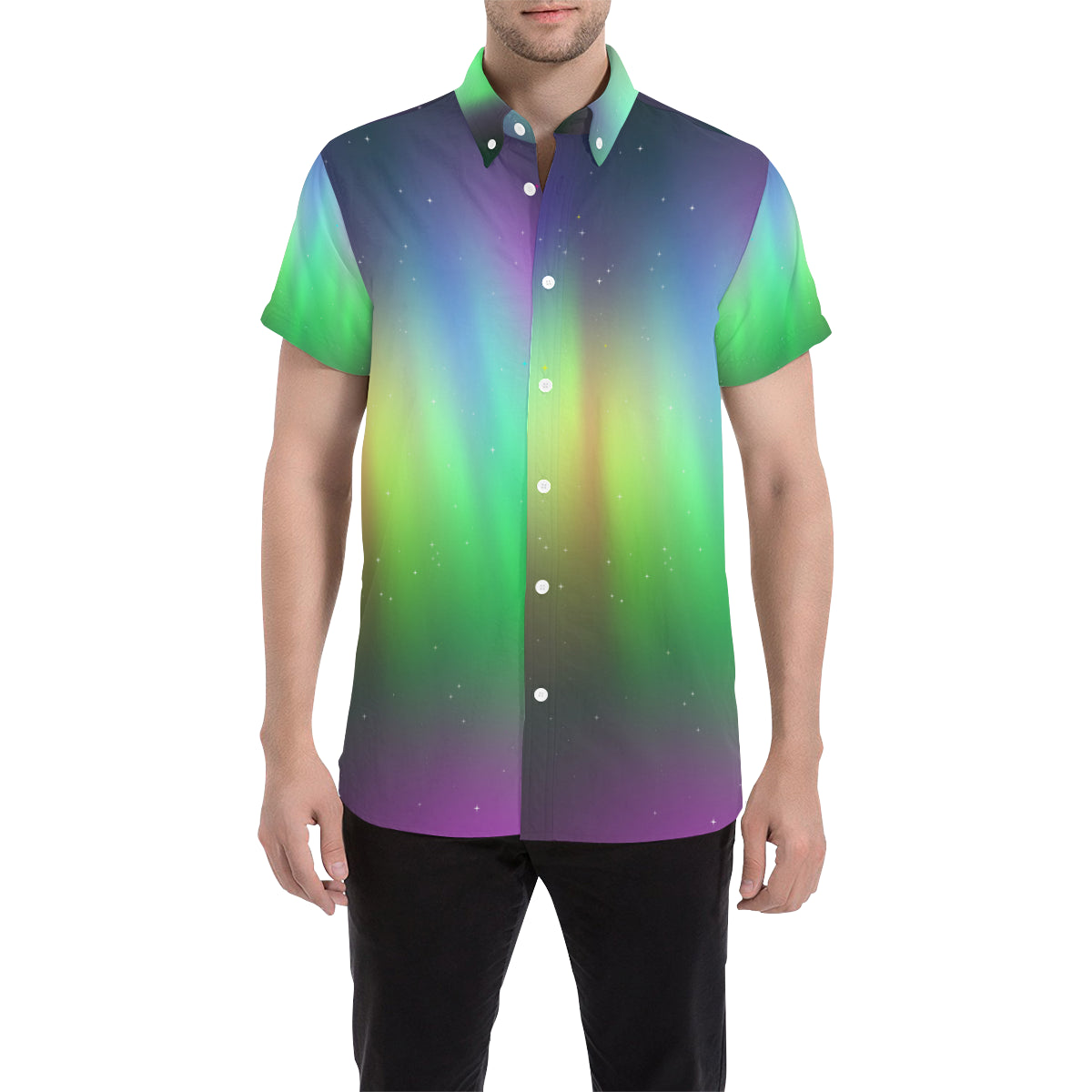 Aurora Borealis Pattern Print Design 03 Men's Short Sleeve Button Up Shirt