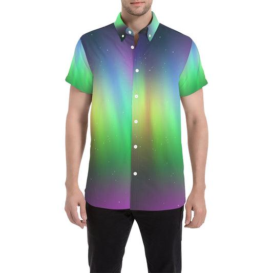 Aurora Borealis Pattern Print Design 03 Men's Short Sleeve Button Up Shirt