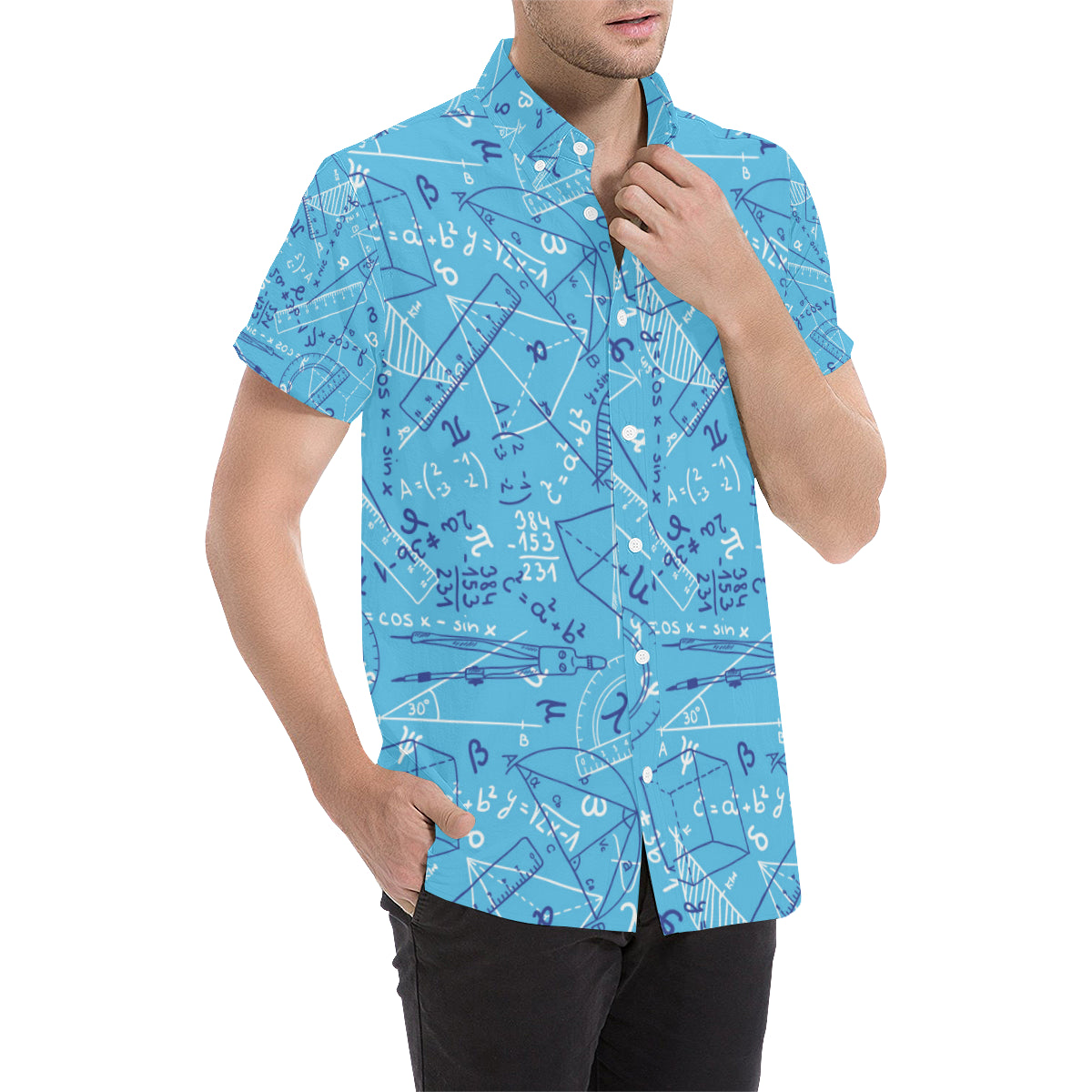 Math Pattern Print Design 02 Men's Short Sleeve Button Up Shirt