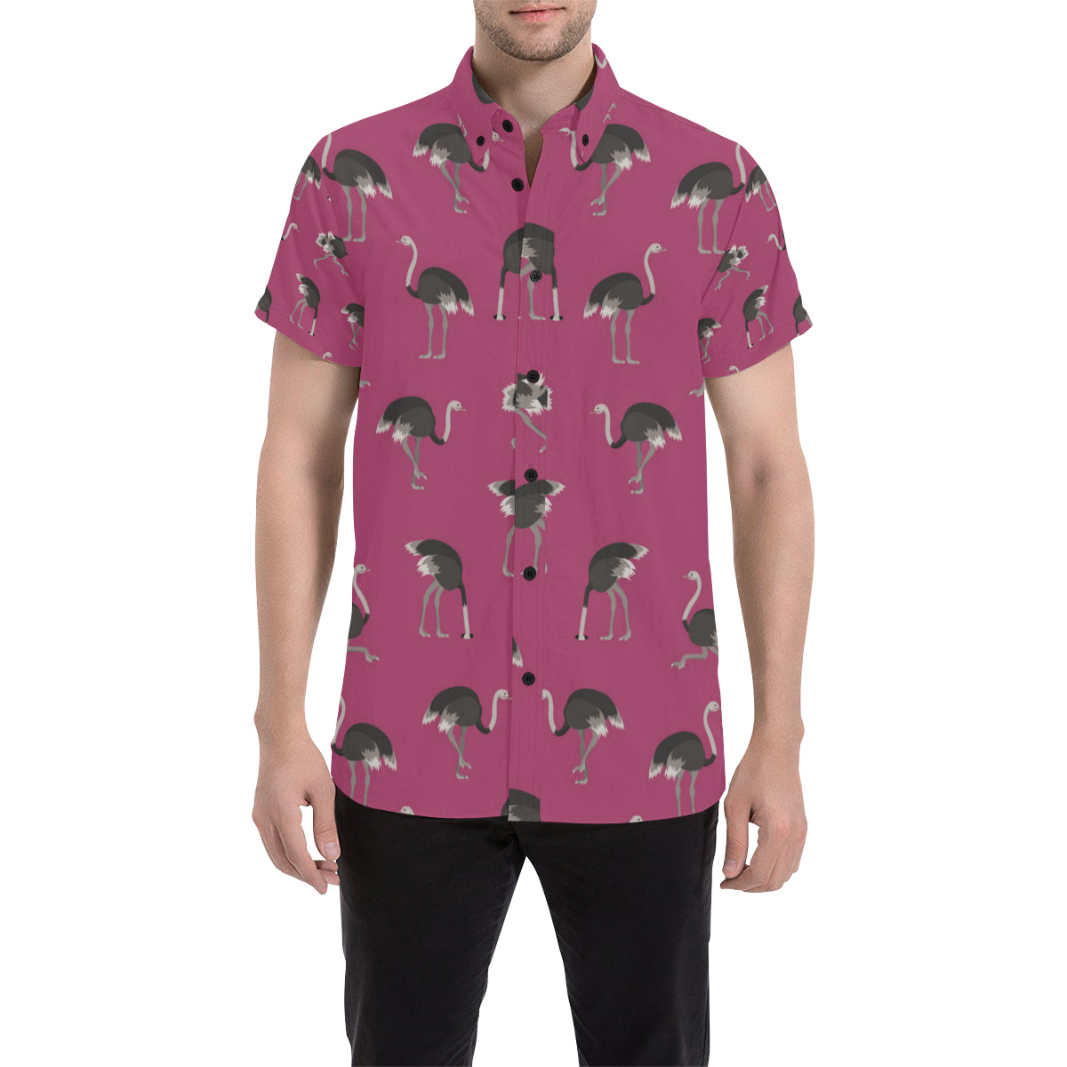 Emu Pattern Print Design 02 Men's Short Sleeve Button Up Shirt