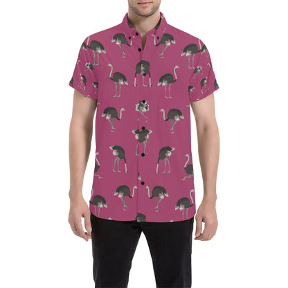 Emu Pattern Print Design 02 Men's Short Sleeve Button Up Shirt