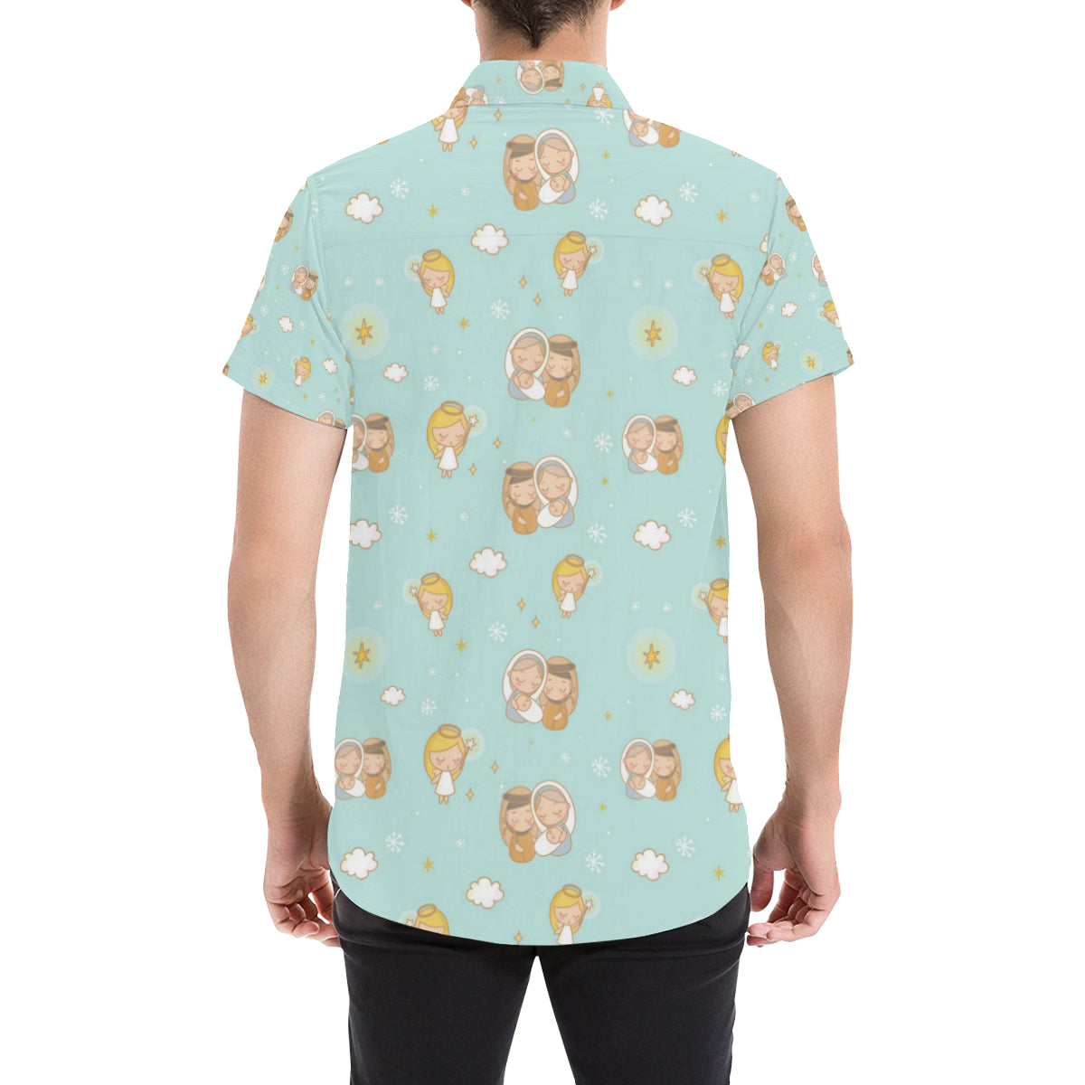 Christian Pattern Print Design 01 Men's Short Sleeve Button Up Shirt