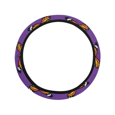 Monarch Butterfly Purple Print Pattern Steering Wheel Cover with Elastic Edge