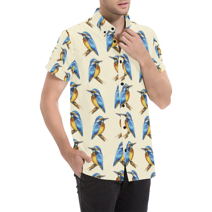 Kingfisher Pattern Print Design 01 Men's Short Sleeve Button Up Shirt