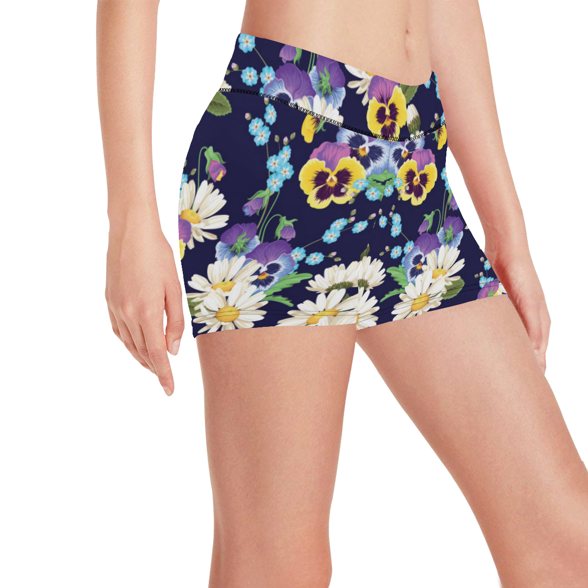 Pansy Pattern Print Design PS03 Yoga Shorts